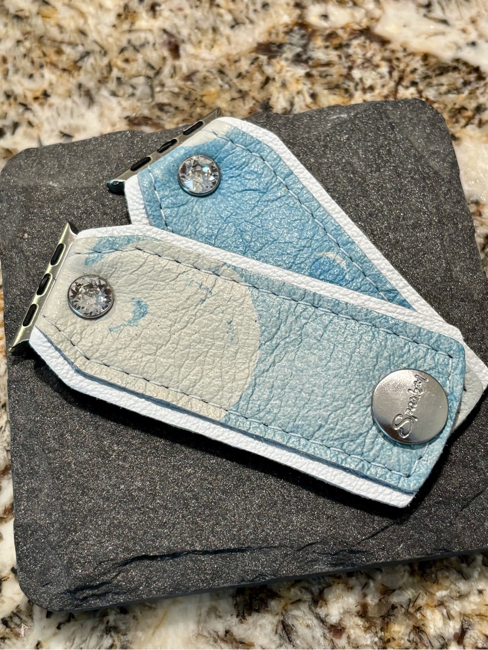 Cerulean Blue Leather Watch Band with Crystal Accents